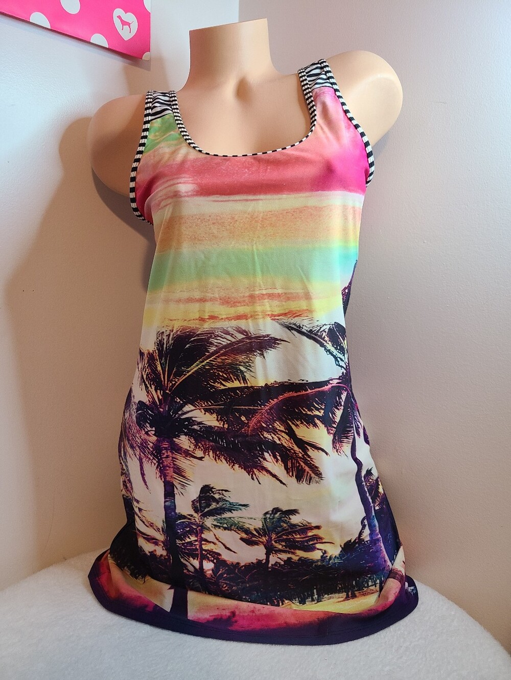 ROXY Tropical Sunset Palm Swim Dress in Rainbow Gradient Size M/L